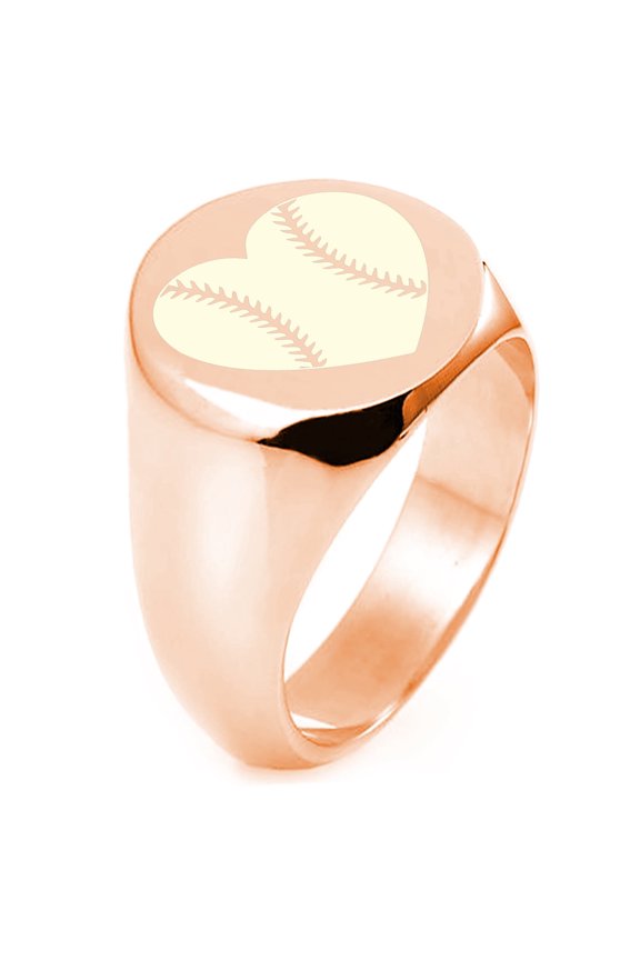 Sterling Silver Love Baseball Heart Engraved Round Flat Top Polished Ring