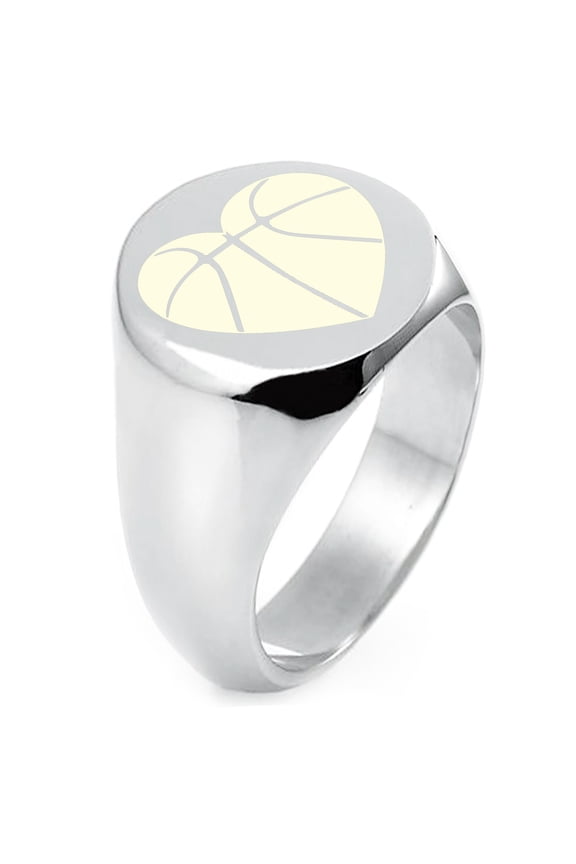 Sterling Silver Love Basketball Heart Engraved Round Flat Top Polished Ring