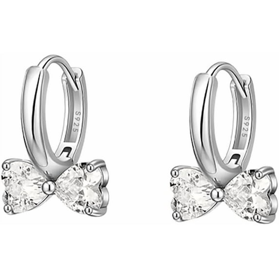 Sterling Silver Love Bow Hoop Earrings for Women Teens CZ Bow Hoop Earrings Huggie