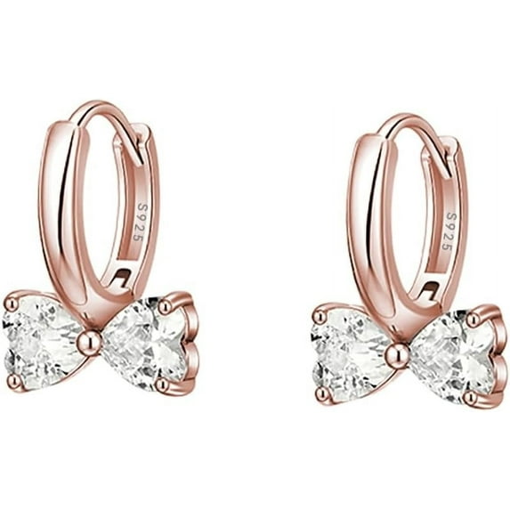 Sterling Silver Love Bow Hoop Earrings for Women Teens CZ Bow Hoop Earrings Huggie