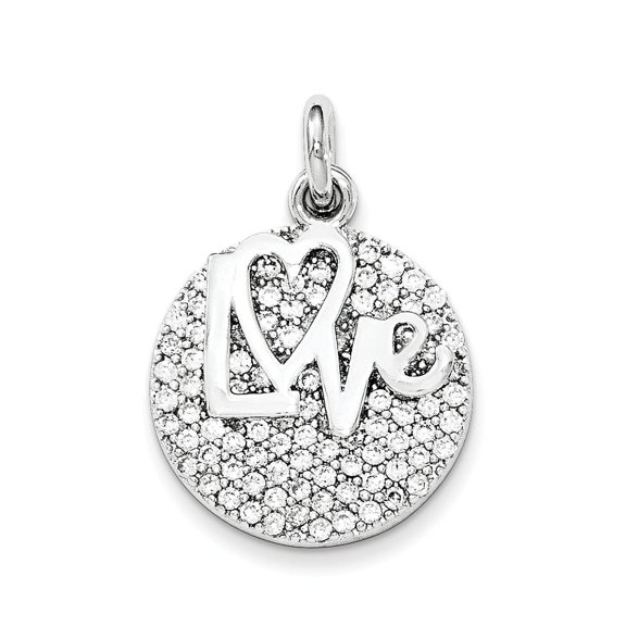 Finest Gold Sterling Silver Polished CZ Love Circle Pendant