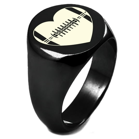 Sterling Silver Love Football Heart Engraved Round Flat Top Polished Ring