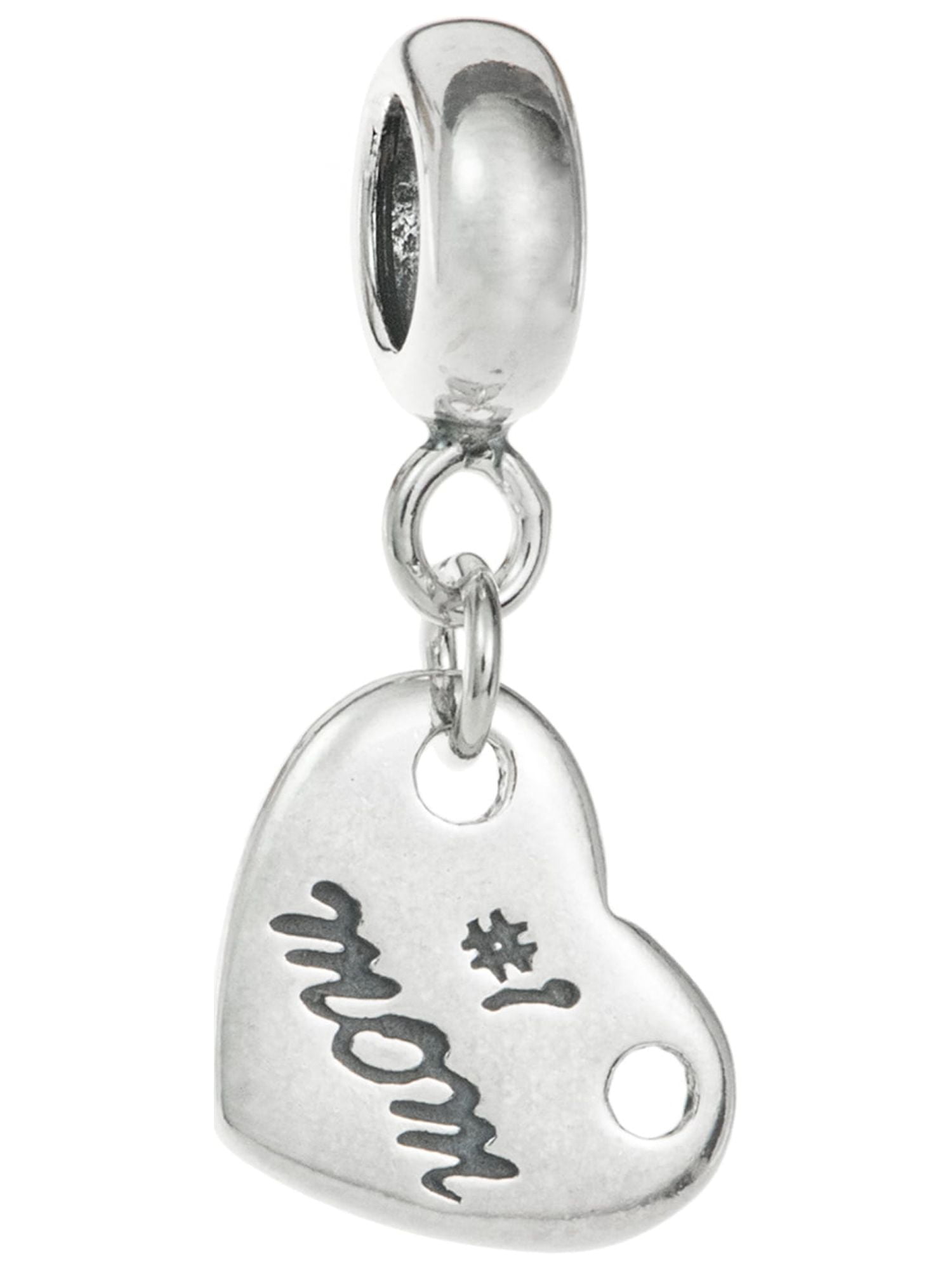 Sterling Silver Love Heart Best #1 Mom Dangle Bead For European Charm Bracelets