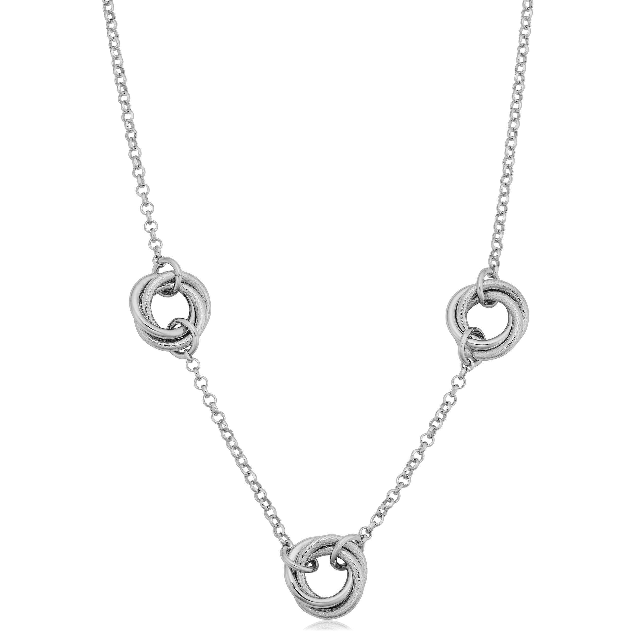 FREMADA KoolJewelry Sterling Silver Love Knot Station Necklace (adjusts up to 19")