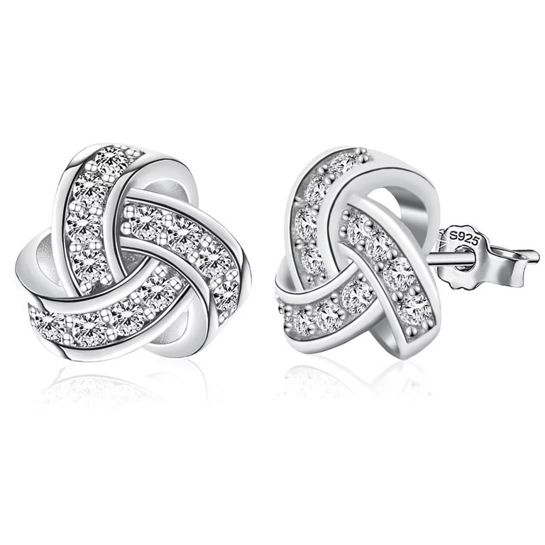 Sterling Silver Love Knot Stud Earrings 14K Gold Plated