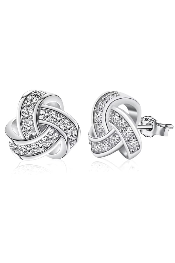 Sterling Silver Love Knot Stud Earrings 14K Gold Plated Hypoallergenic Post Cubic Zirconia Chunky Earrings for Women Gifts for Birthday