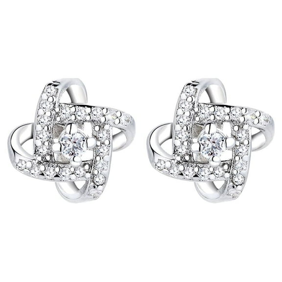 Sterling Silver Love Knot Stud Earrings with crystals from Swarovski for Women