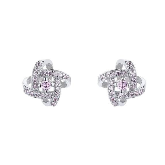 Sterling Silver Love Knot Stud Earrings with Pink crystals