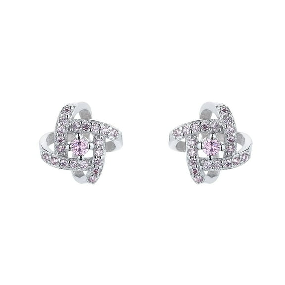 Sterling Silver Love Knot Stud Earrings with crystals from Swarovski in Pink