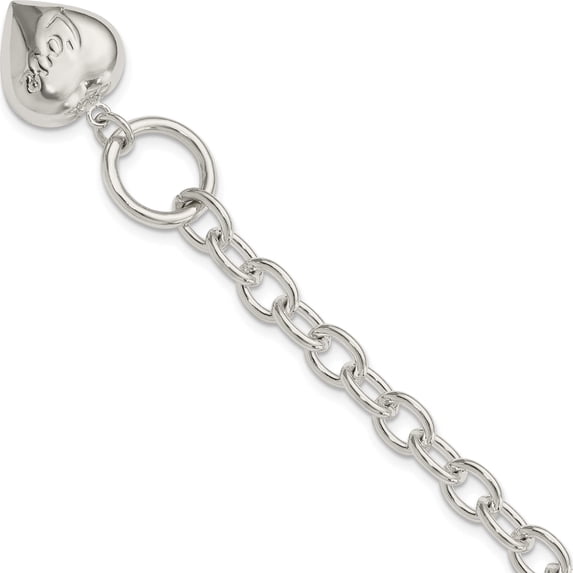 Sterling Silver Love Puffed Heart Charm Bracelet (7.5 X 15) Made In India qg1480-7.5
