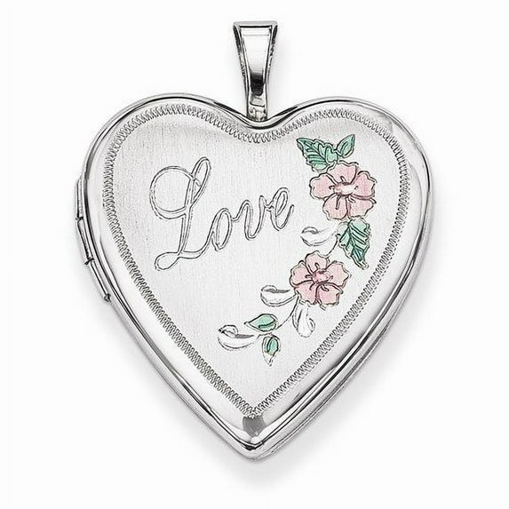 Sterling Silver Love Rose Heart Locket with Pink and Green Enamel - 3/4 Inch X 3/4 Inch