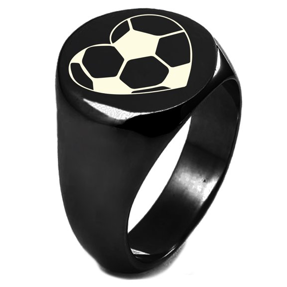 Sterling Silver Love Soccer Heart Engraved Round Flat Top Polished Ring