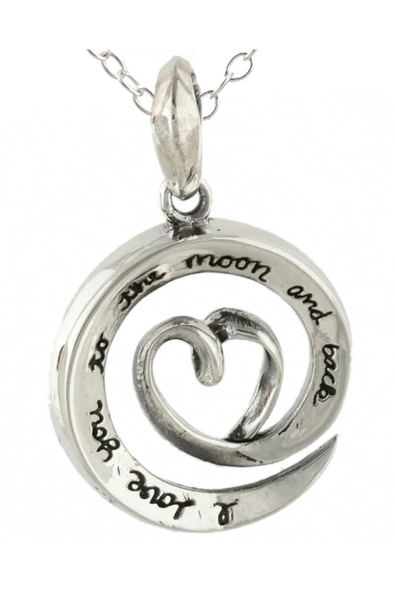 Sterling Silver Love You To The Moon and Back Swirl Necklace, 18" Chain