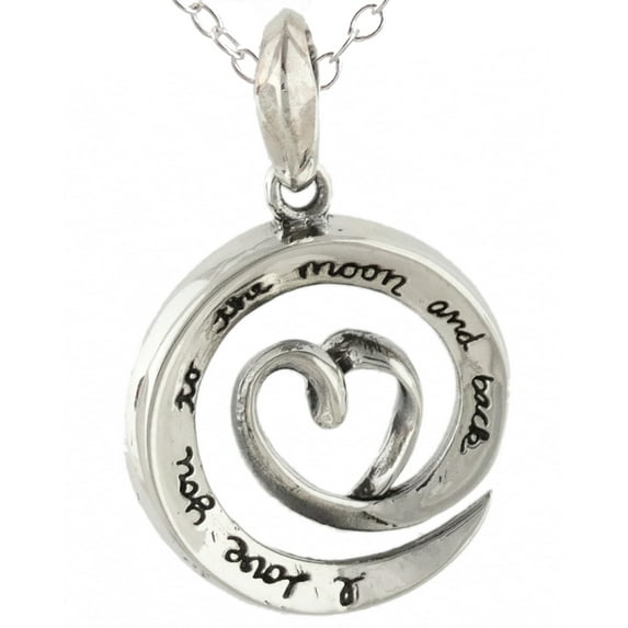 Sterling Silver Love You To The Moon and Back Swirl Necklace, 18" Chain
