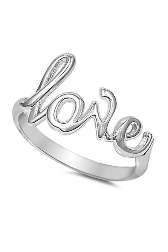 Sterling Silver Love in Script Ring Word 925 Promise Band Jewelry Female Male Unisex Size 9