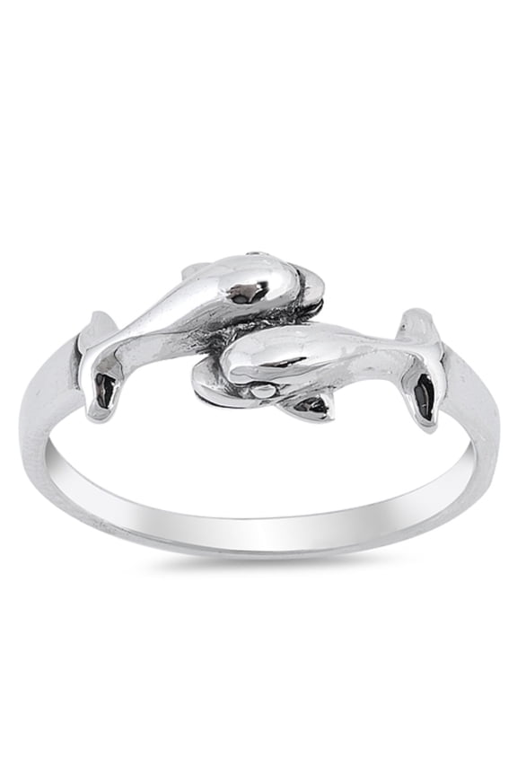 Sterling Silver Loving Dolphins Ring