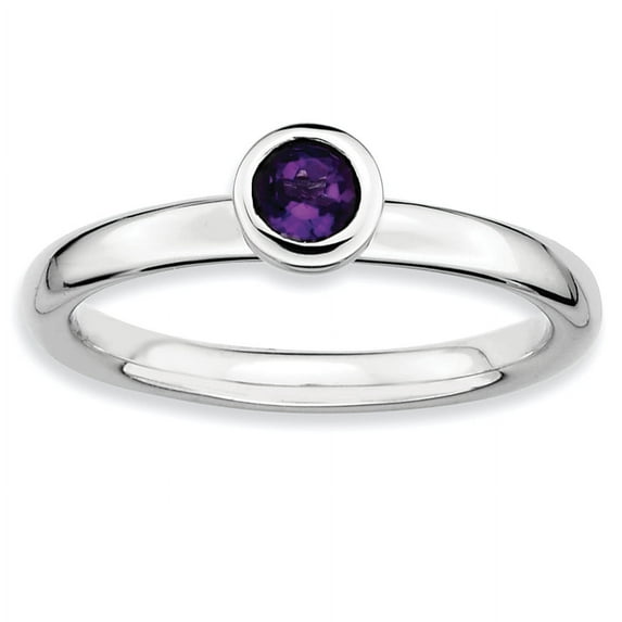 Sterling Silver Low 4mm Round Amethyst Ring