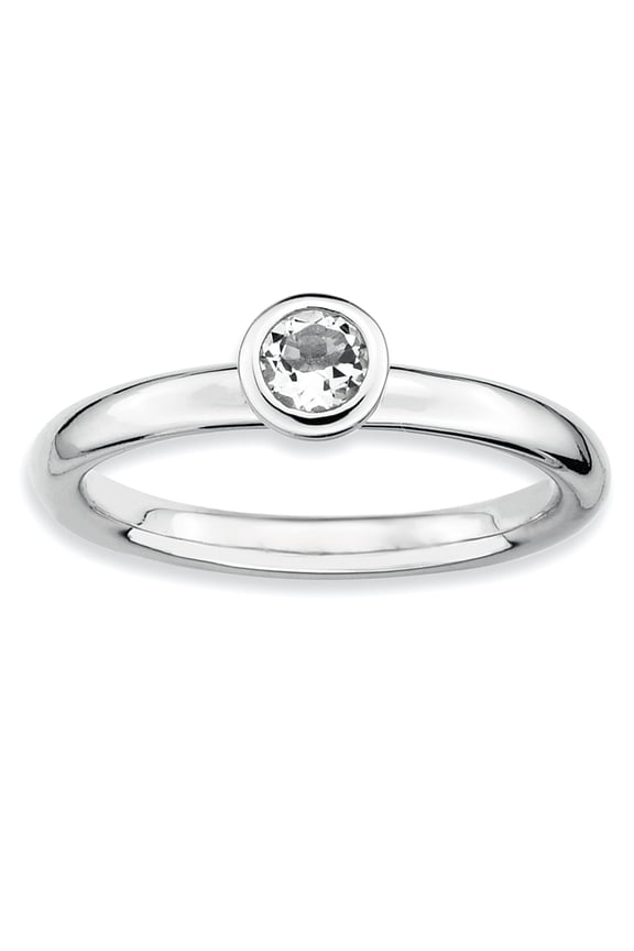 Sterling Silver Low 4mm Round White Topaz Ring