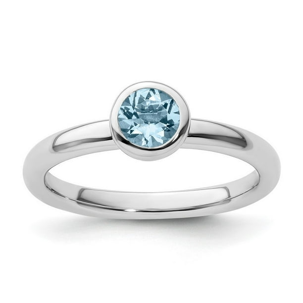 Sterling Silver Stackable Expressions 5mm Round Low Set Light Aquamarine Ring Sterling Silver Stackable Expressions 5mm Round Low Set Light Aquamarine Ring