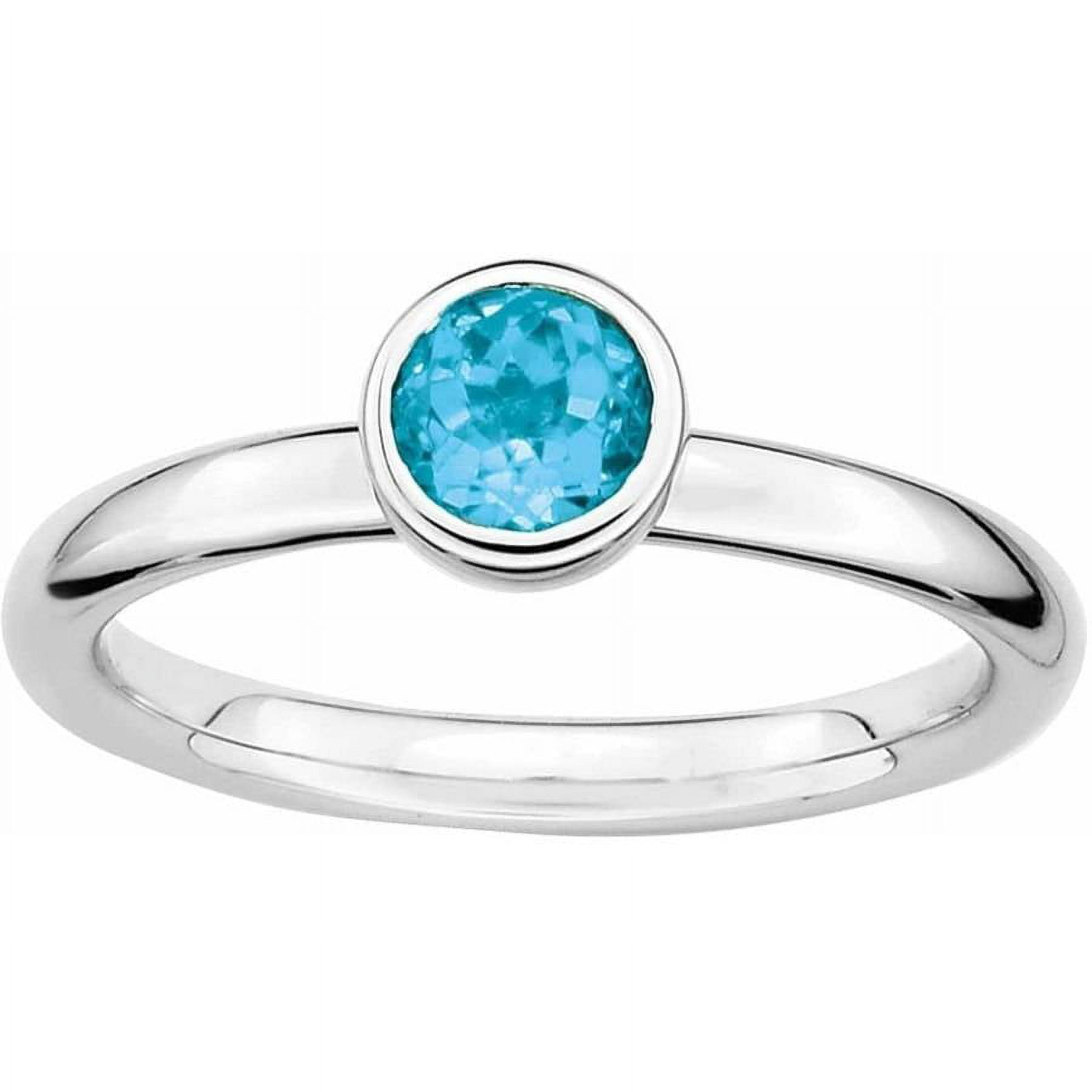 Sterling Silver Low 5mm Round Blue Topaz Ring