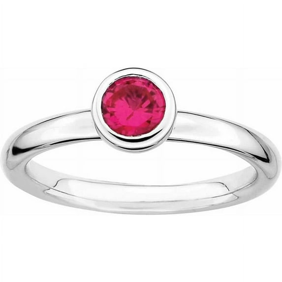 Sterling Silver Low 5mm Round Cr. Ruby Ring