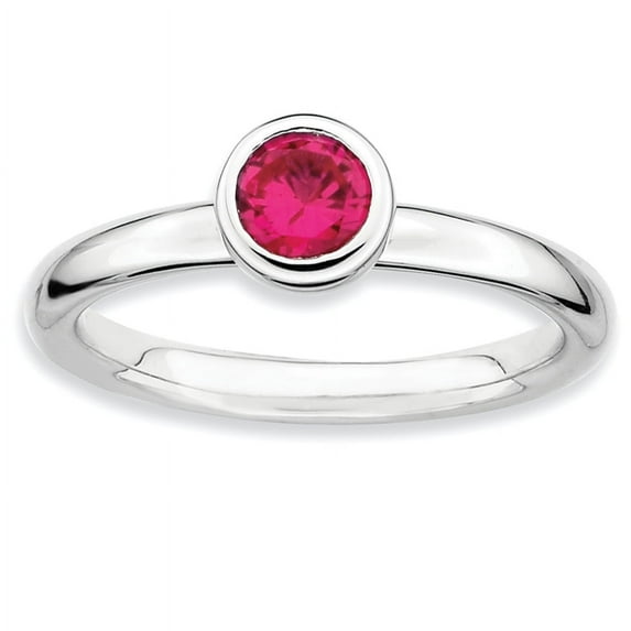 Sterling Silver Low 5mm Round Cr. Ruby Ring