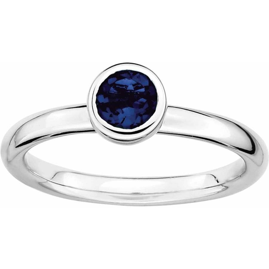 Sterling Silver Low 5mm Round Cr. Sapphire Ring