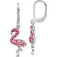 thumbnail image 1 of Sterling Silver Luxury, Opulent Black 58 2 Rhodium-Plated Polished Pink Crystal Flamingo Leverback Earrings, 1 of 5
