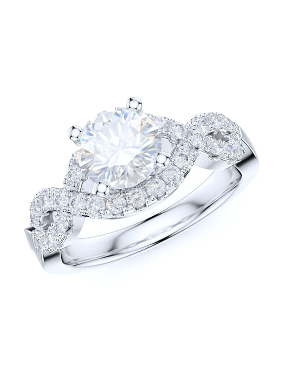 Sterling Silver Luxury Vintage Infinity Twisted Vine Simulated 1CT Round Brilliant Diamond Engagement Ring Halo Bridal Ring (6)
