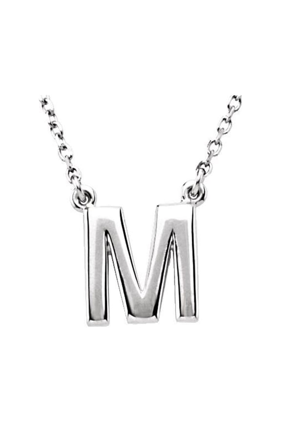 Sterling Silver M 16 Inch Polished Block Initial Necklace - 2.0 Grams