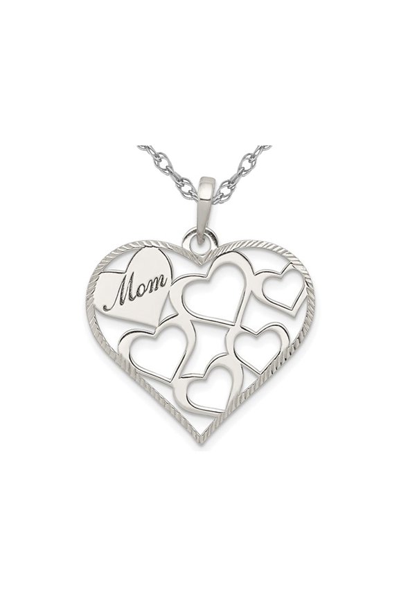 Gem & Harmony Sterling Silver MOM Engraved Heart Pendant with Chain for Women