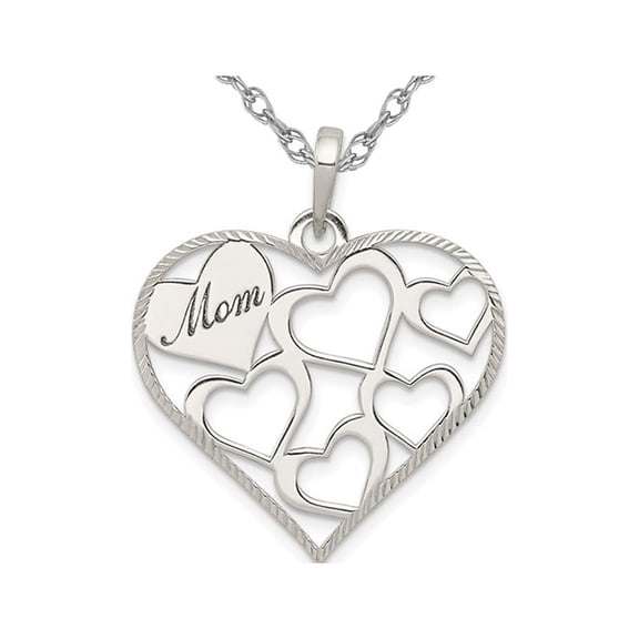 Gem & Harmony Sterling Silver MOM Engraved Heart Pendant with Chain for Women