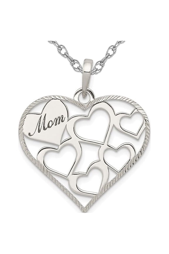 Gem & Harmony Sterling Silver MOM Engraved Heart Pendant with Chain for Women