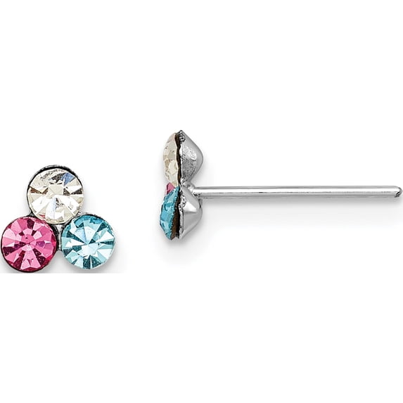 Sterling Silver Madi K Rh-Plated Post Multi Colored Crystal Stud Earrings (5.1 X 5.55) Made In Thailand qgk187