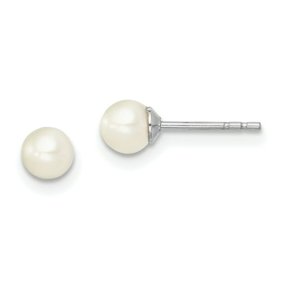 Sterling Silver Madi K Rhodium-plateded 4-5 White Round FWC Pearl Stud Earrings
