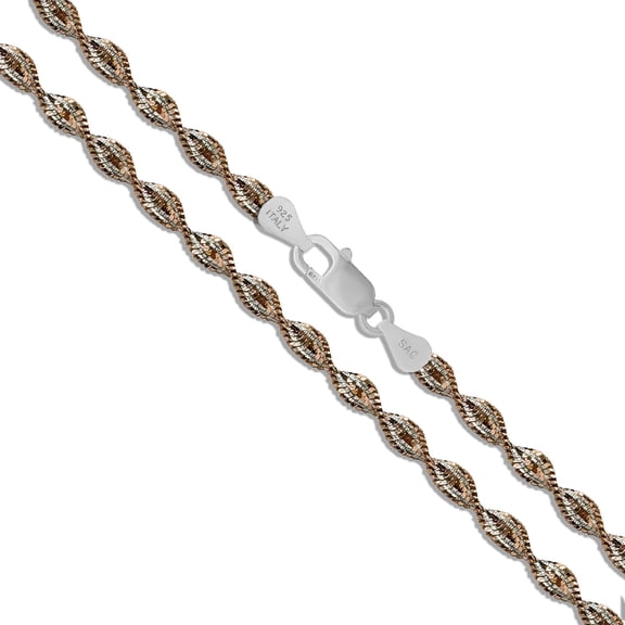 Sterling Silver Magic Twist Rope Chain 3.5mm Solid 925 Italy 2 Tone Bracelet 20" Jewelry Female