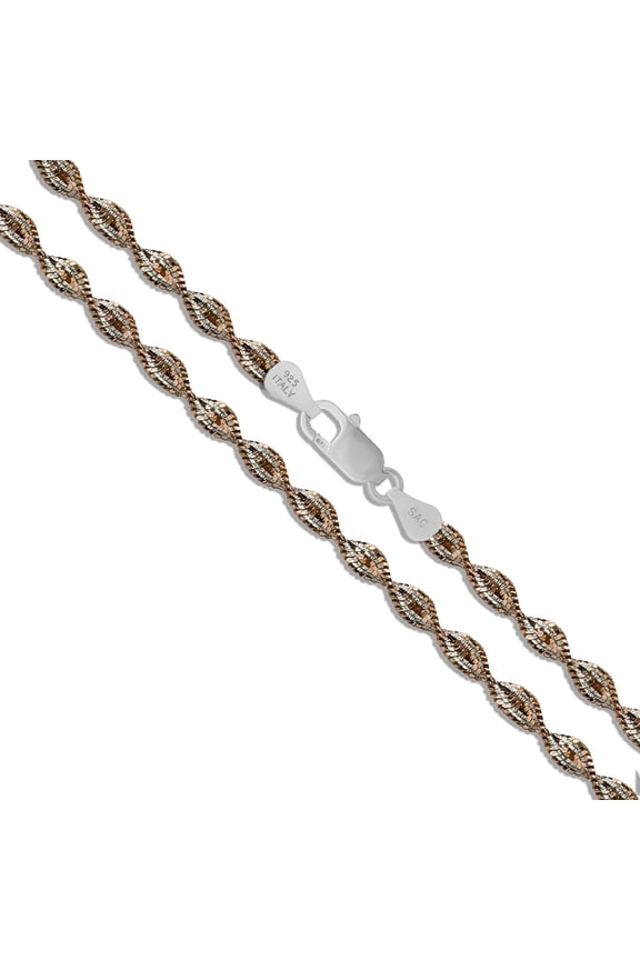 Sterling Silver Magic Twist Rope Chain 3.5mm Solid 925 Italy 2 Tone Bracelet 20" Jewelry Female