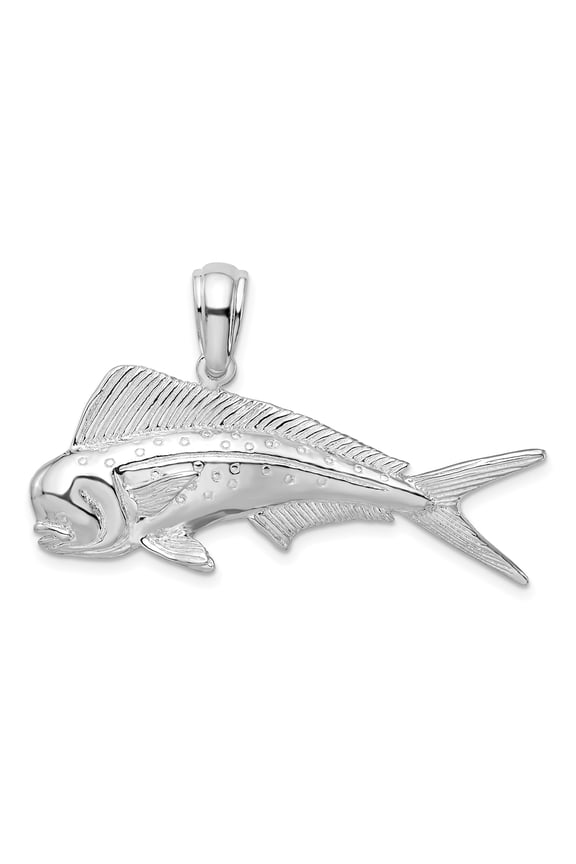 Sterling Silver Mahi Mahi Fish Pendant Necklace for Men or Unisex, Nautical Ocean Jewelry with Detailed Marine Design, Symbolic Coastal Style for Anglers and Sea Life Enthusiasts