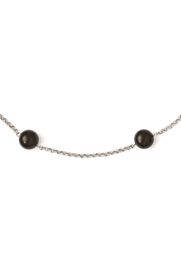 Sterling Silver Majestik 10-11mm Black Shell Bead 7 Station Necklace (21 X 10) Made In Canada qmjn107b-21