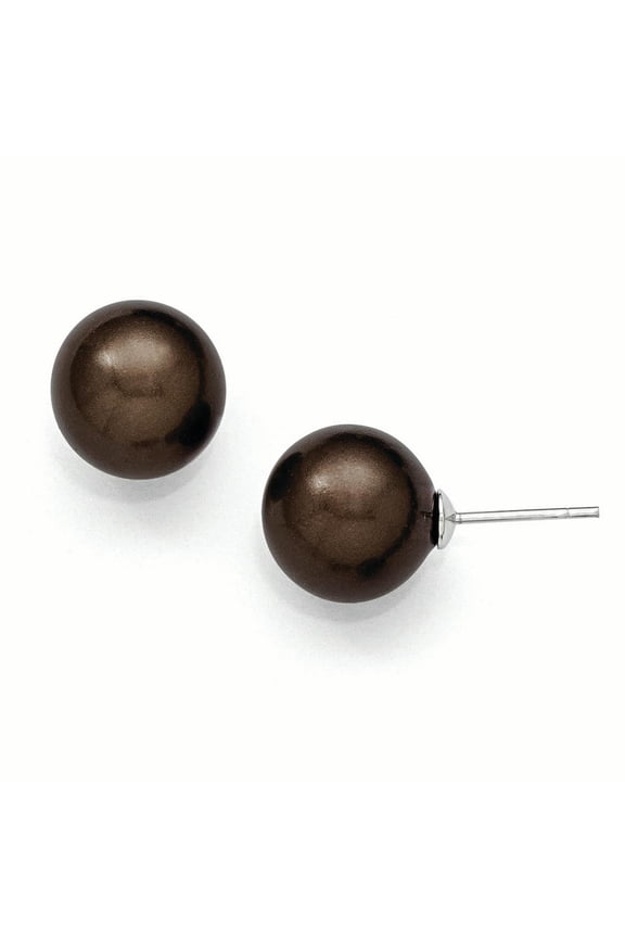 Majestik Round Brown Pearl Stud Earrings
