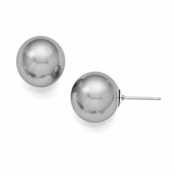 Sterling Silver Majestik 12-13mm Round Grey Shell Bead Stud Earrings