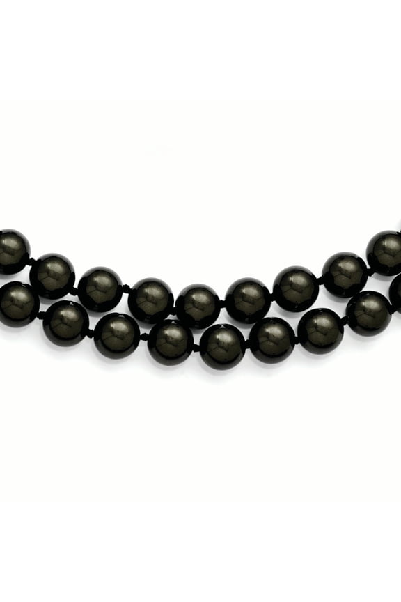 Sterling Silver Majestik 2 Row 10-11mm Black Shell Bead Necklace