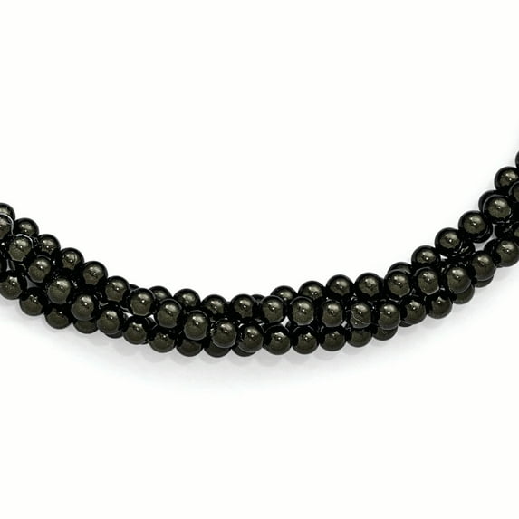 Sterling Silver Majestik 4 Row 4-5mm Black Shell Bead Twisted Neck