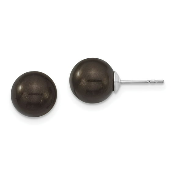 Sterling Silver Majestik 8-9mm Round Black Shell Bead Stud Earrings