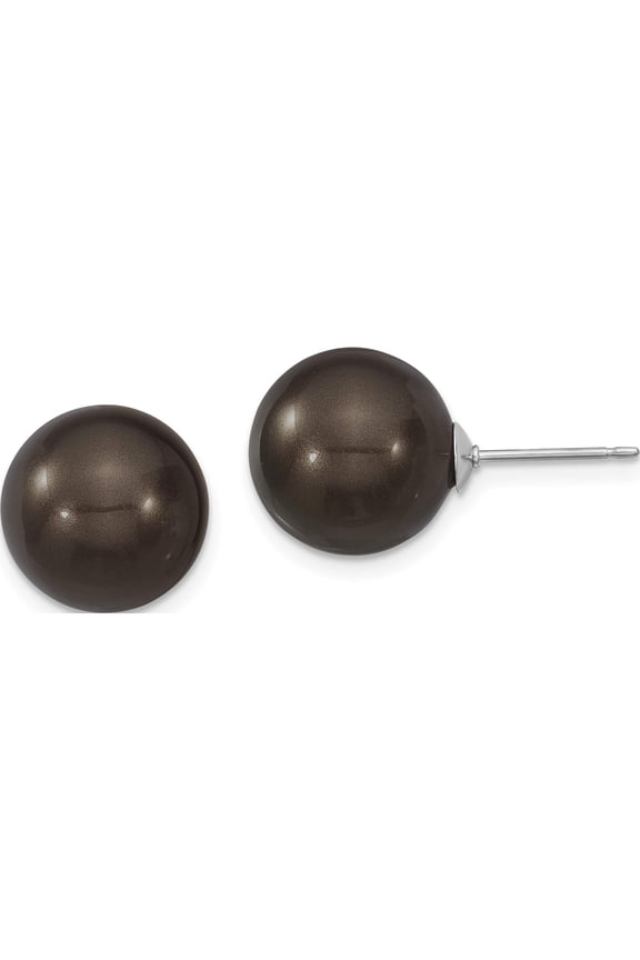 Sterling Silver Majestik Rh-Pl 12-13mm Blk Imitat Shell Pearl Stud Earrings Made In Canada qmje12b