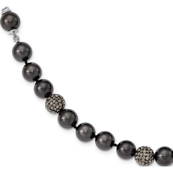 Sterling Silver Majestik Rhod-Plated 10-11mm Blk Shell Crystal Bracelet (8 X 10.3) Made In Canada qmjb106b-8