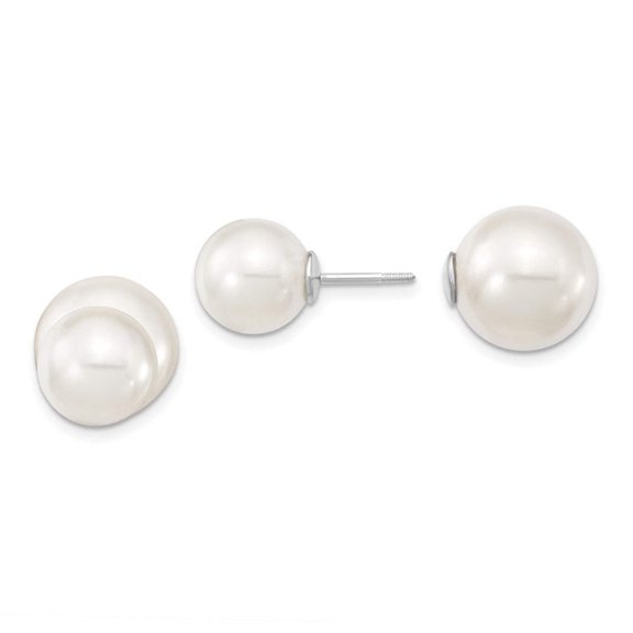 Majestik  Sterling Silver Rhodium-plated 10-11mm and 11-12mm White with White Imitation Shell Pearl Front Back Post Earrings