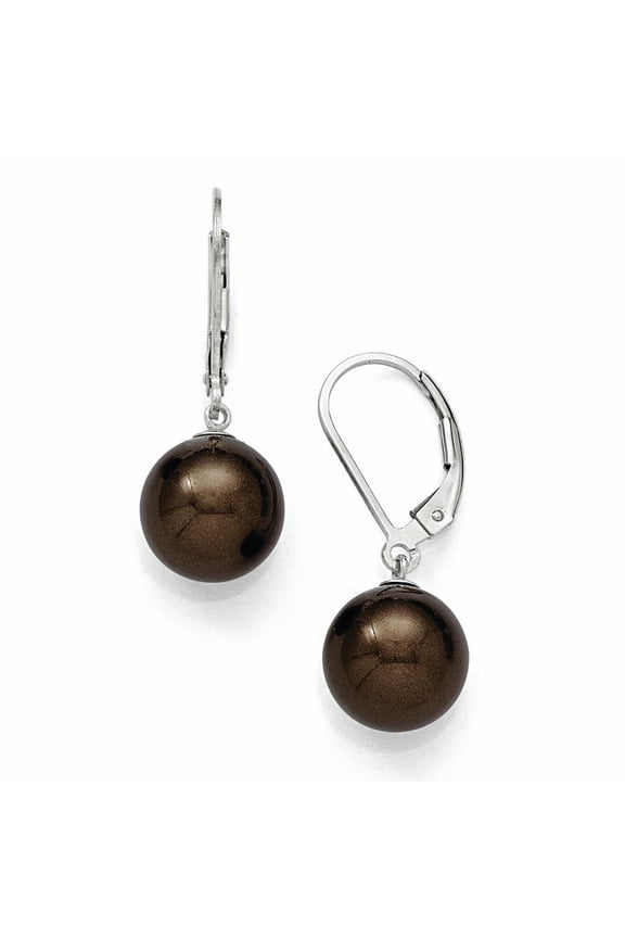 Majestik Round Brown Pearl Leverback Earring