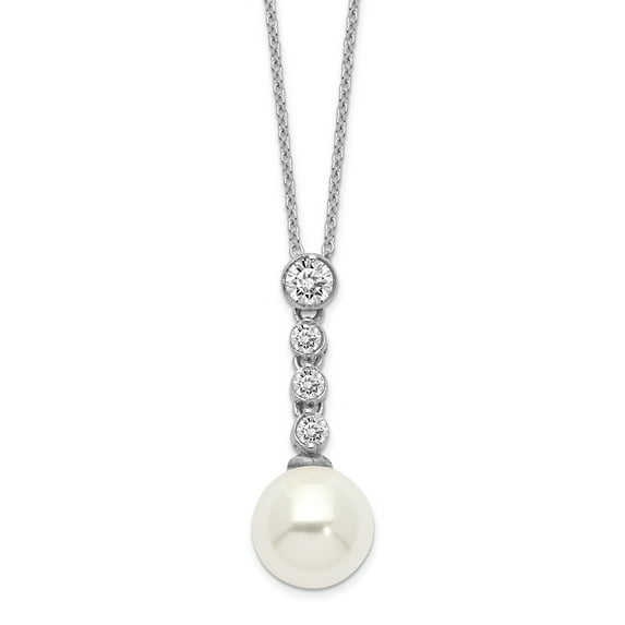 Sterling Silver Majestik Rhodium-plated 10-11mm Imitation Shell Pearl CZ Pendant Necklace