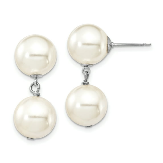 Sterling Silver Majestik Rhodium-plated 10-11mm Imitation Shell Pearl Earrings